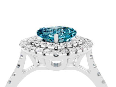 White gold Double Halo Heart Cut Blue Topaz Pavé Band with Four-Prong Setting_4