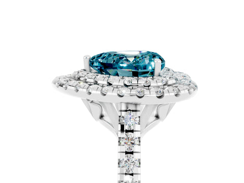 White gold Double Halo Heart Cut Blue Topaz Pavé Band with Four-Prong Setting_5