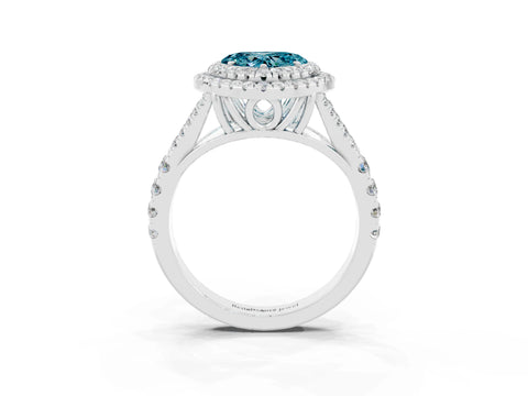 White gold Double Halo Heart Cut Blue Topaz Pavé Split Shank Ring with Prong Setting_3