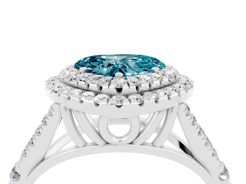 White gold Double Halo Heart Cut Blue Topaz Pavé Split Shank Ring with Prong Setting_4