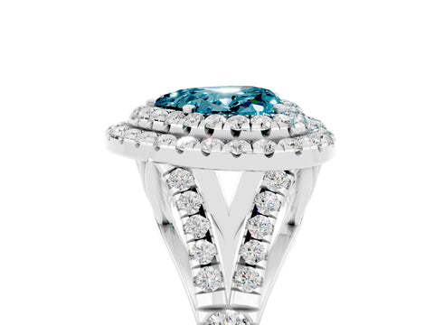 White gold Double Halo Heart Cut Blue Topaz Pavé Split Shank Ring with Prong Setting_5