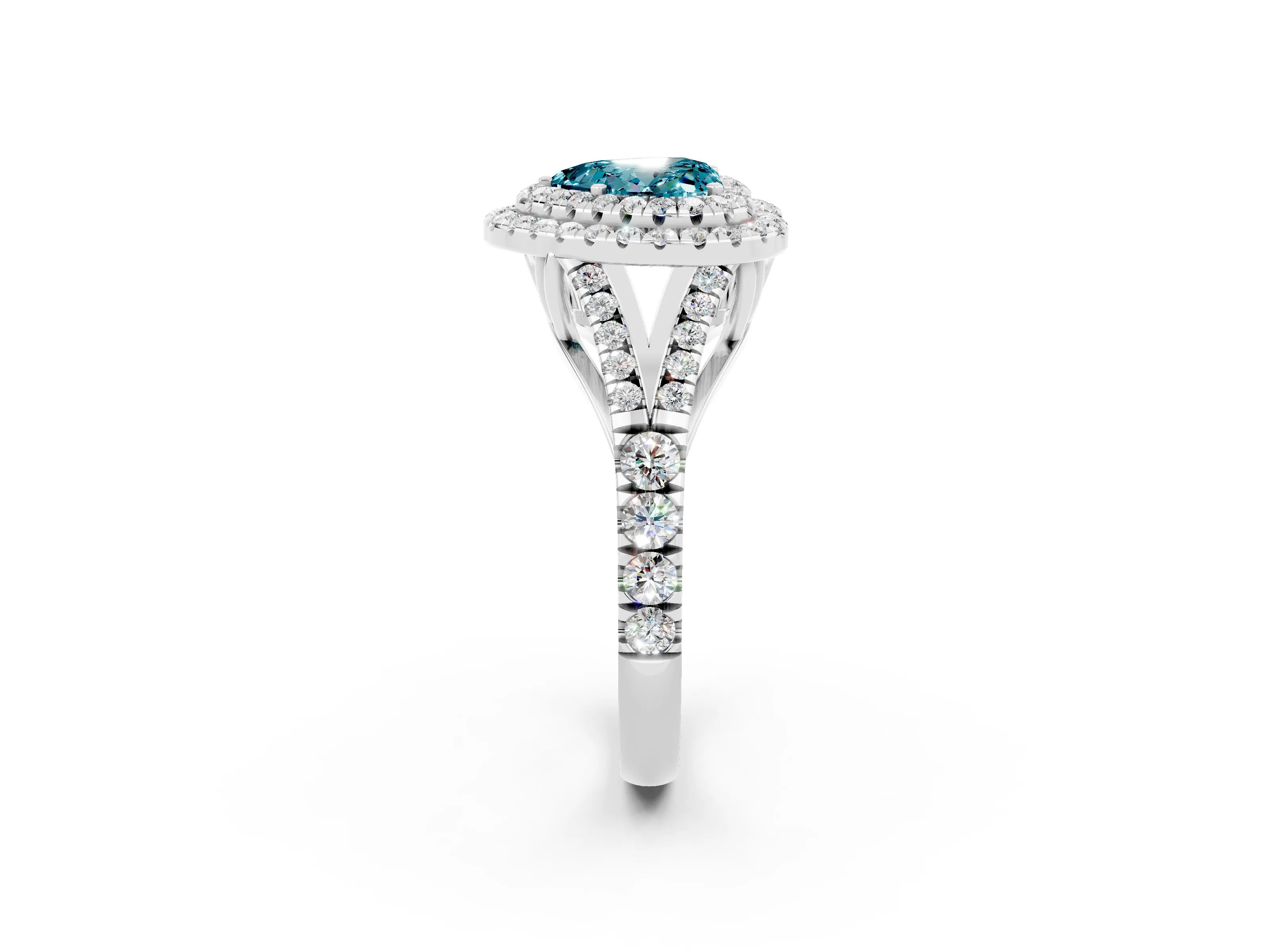White gold Double Halo Heart Cut Blue Topaz Split Shank Engagement Ring with Four-Prong Setting_2