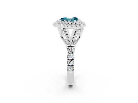 White gold Double Halo Heart Cut Blue Topaz Split Shank Engagement Ring with Four-Prong Setting_2