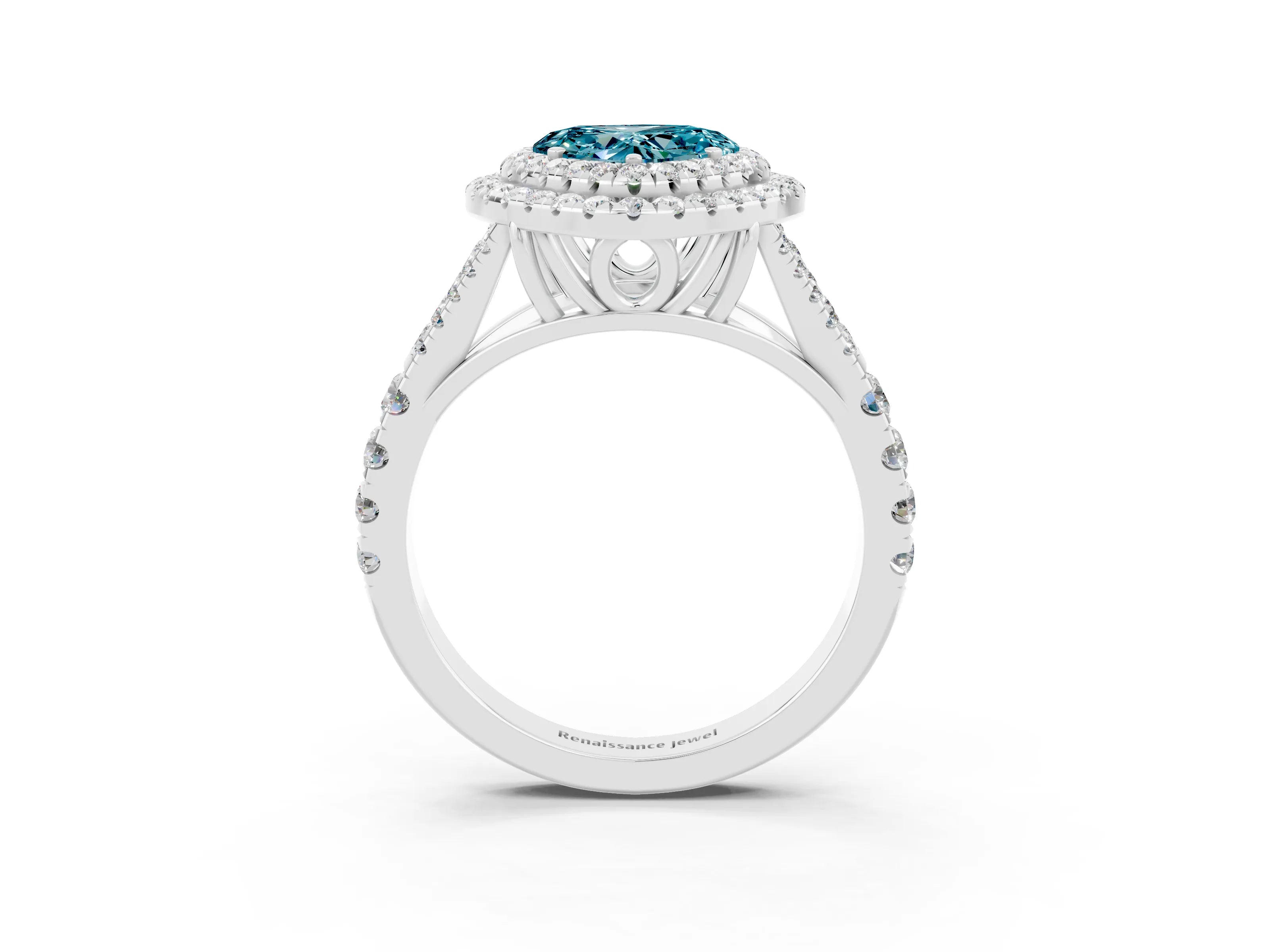 White gold Double Halo Heart Cut Blue Topaz Split Shank Engagement Ring with Four-Prong Setting_3