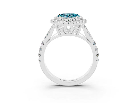 White gold Double Halo Heart Cut Blue Topaz Split Shank Engagement Ring with Four-Prong Setting_3