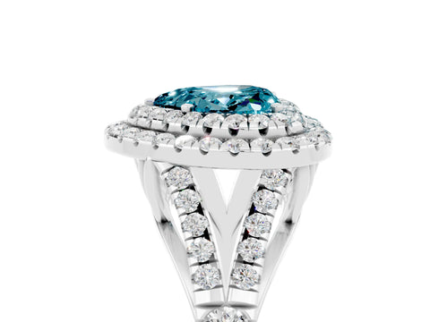 White gold Double Halo Heart Cut Blue Topaz Split Shank Engagement Ring with Four-Prong Setting_5