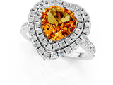 White gold Double Halo Heart Cut Citrine Pavé Band with Four-Prong Setting_1