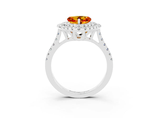 Silver Double Halo Heart Cut Citrine Pavé Band with Four-Prong Setting