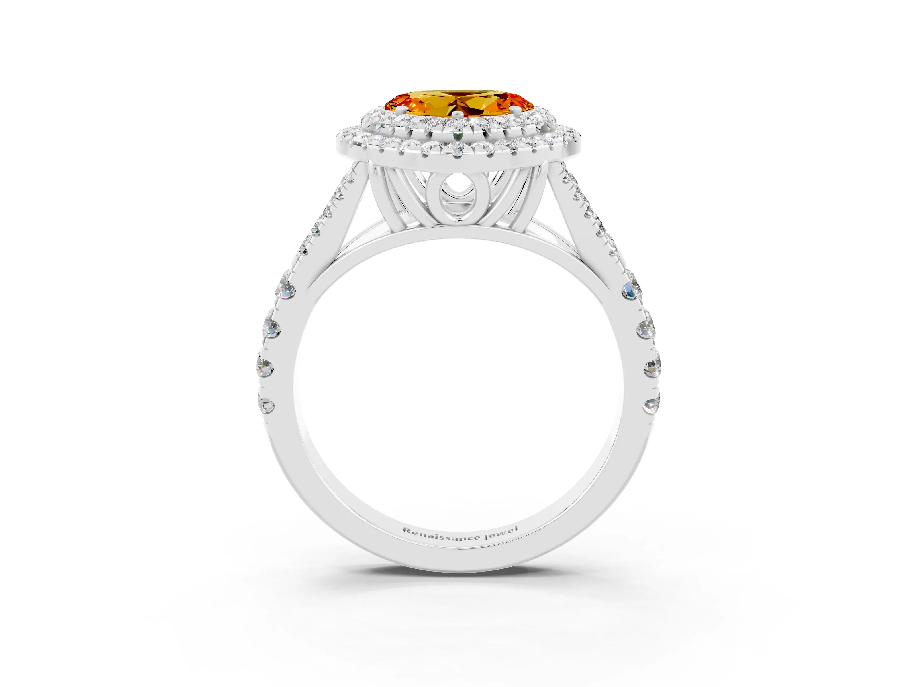 White gold Double Halo Heart Cut Citrine Split Shank Engagement Ring with Four-Prong Setting_3