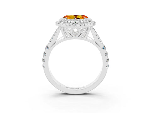 White gold Double Halo Heart Cut Citrine Split Shank Engagement Ring with Four-Prong Setting_3