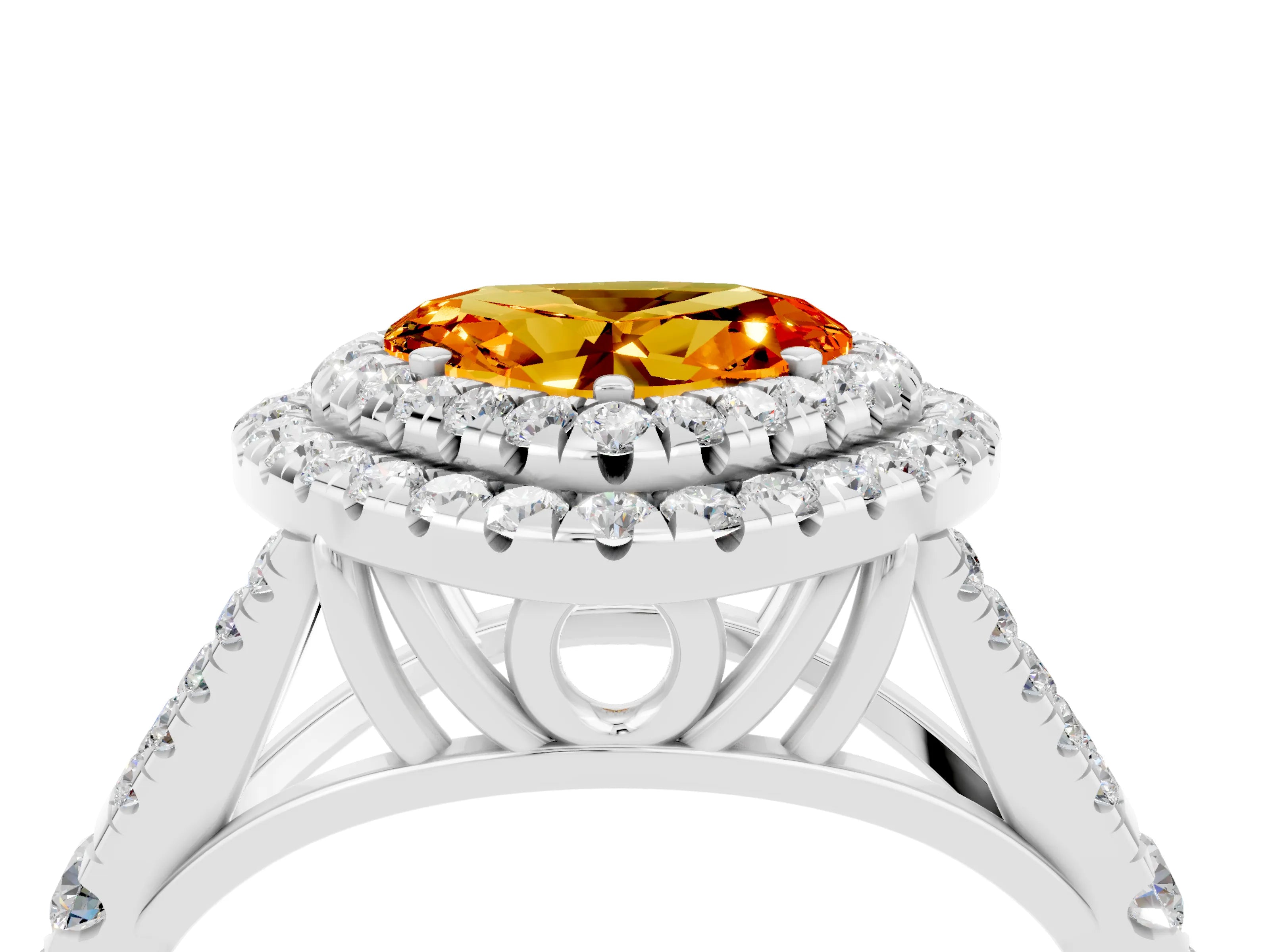 White gold Double Halo Heart Cut Citrine Split Shank Engagement Ring with Four-Prong Setting_4