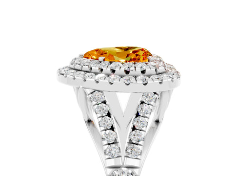 White gold Double Halo Heart Cut Citrine Split Shank Engagement Ring with Four-Prong Setting_5
