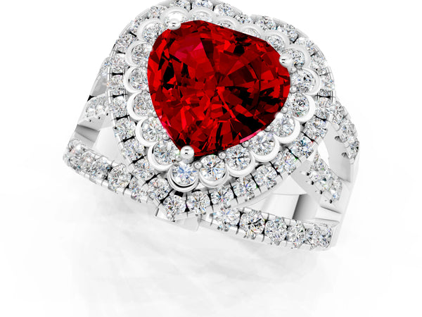 Platinum Double Halo Heart Cut Diamond Split Shank Pave Set Ring