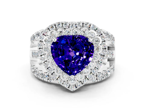 White gold Double Halo Heart Cut Diamond Split Shank Pave Set Ring