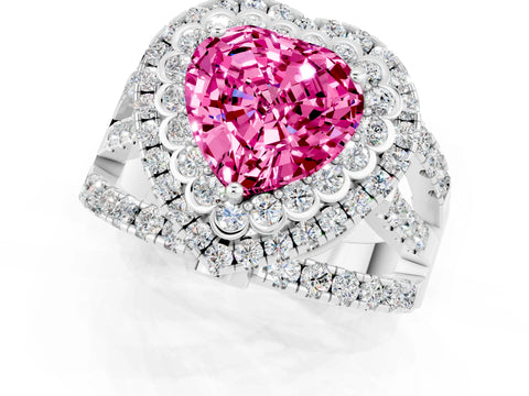 White gold Double Halo Heart Cut Diamond Split Shank Pave Set Ring_1