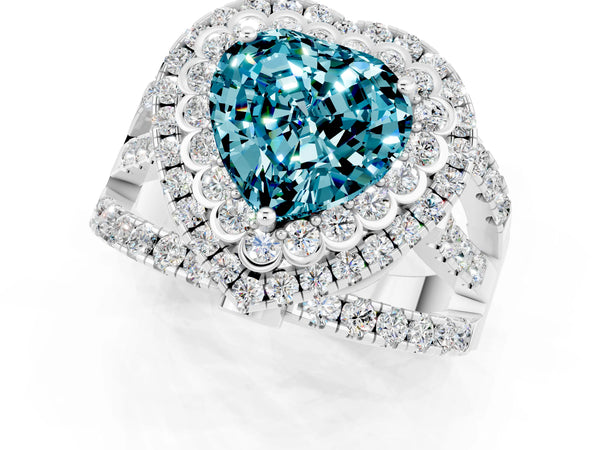White gold Double Halo Heart Cut Diamond Split Shank Pave Set Ring