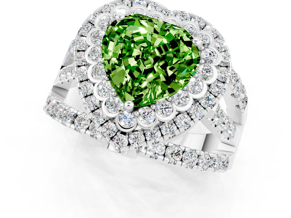 White gold Double Halo Heart Cut Diamond Split Shank Pave Set Ring