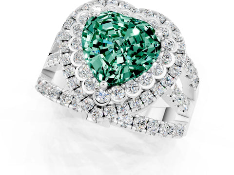 White gold Double Halo Heart Cut Diamond Split Shank Pave Set Ring_1