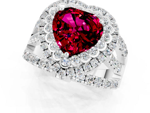 White gold Double Halo Heart Cut Diamond Split Shank Pave Set Ring_1