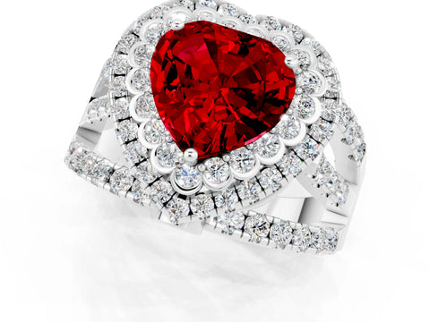 White gold Double Halo Heart Cut Diamond Split Shank Pave Set Ring_1