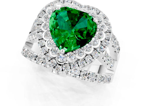 White gold Double Halo Heart Cut Diamond Split Shank Pave Set Ring_1