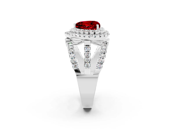 Platinum Double Halo Heart Cut Diamond Split Shank Pave Set Ring