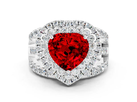 White gold Double Halo Heart Cut Diamond Split Shank Pave Set Ring