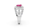 White gold Double Halo Heart Cut Diamond Split Shank Pave Set Ring_2