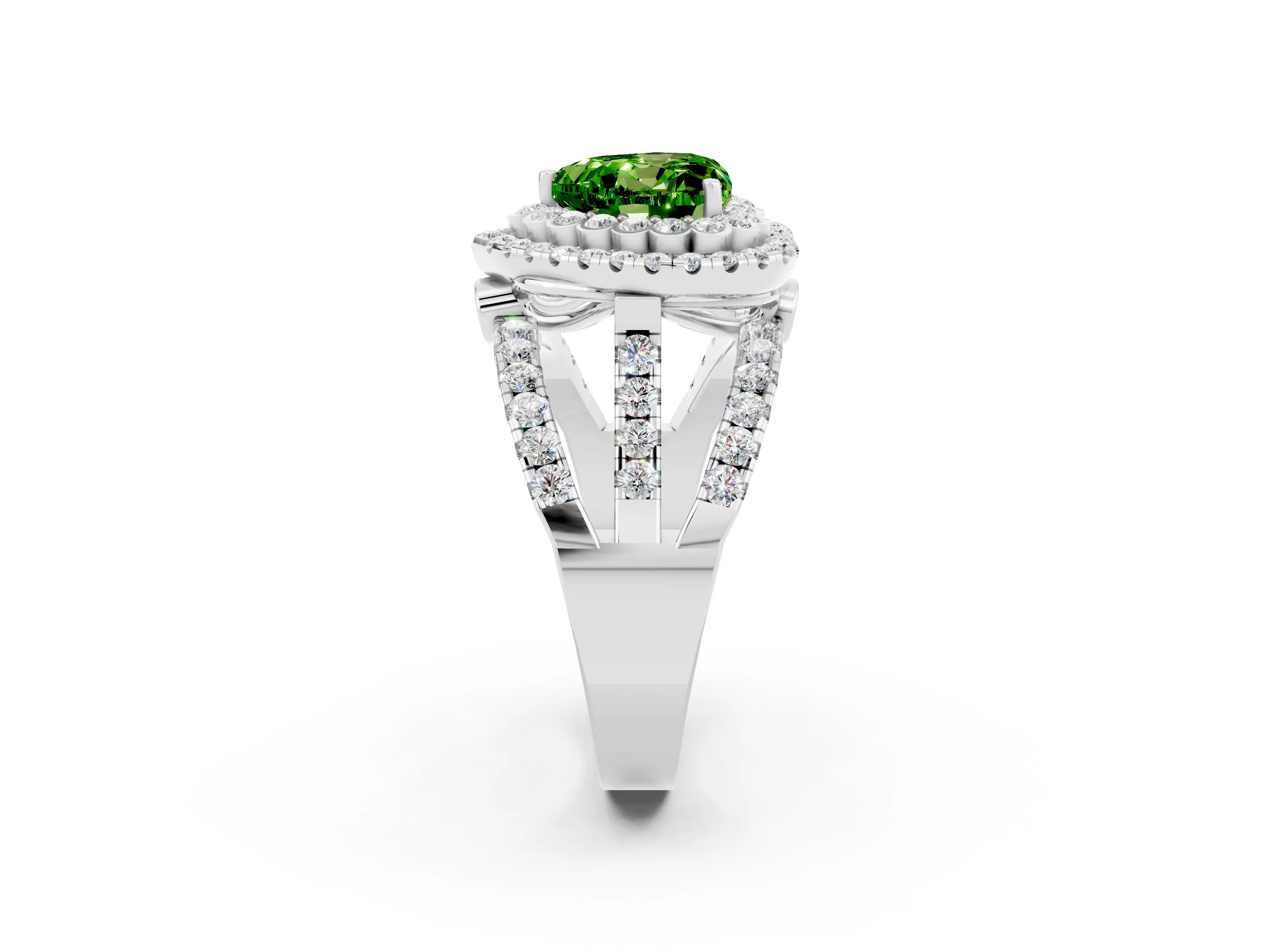 White gold Double Halo Heart Cut Diamond Split Shank Pave Set Ring_2