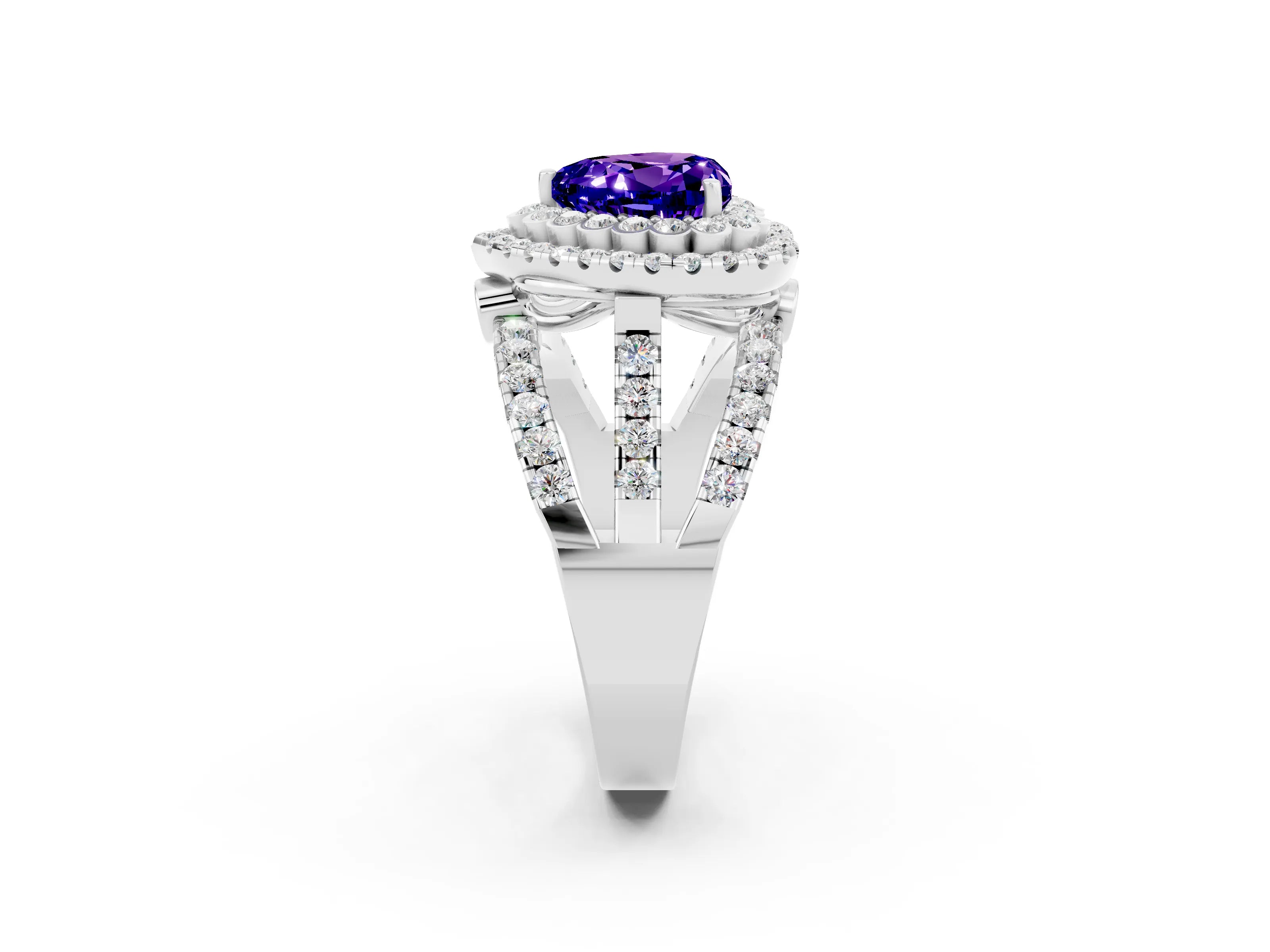 White gold Double Halo Heart Cut Diamond Split Shank Pave Set Ring_2