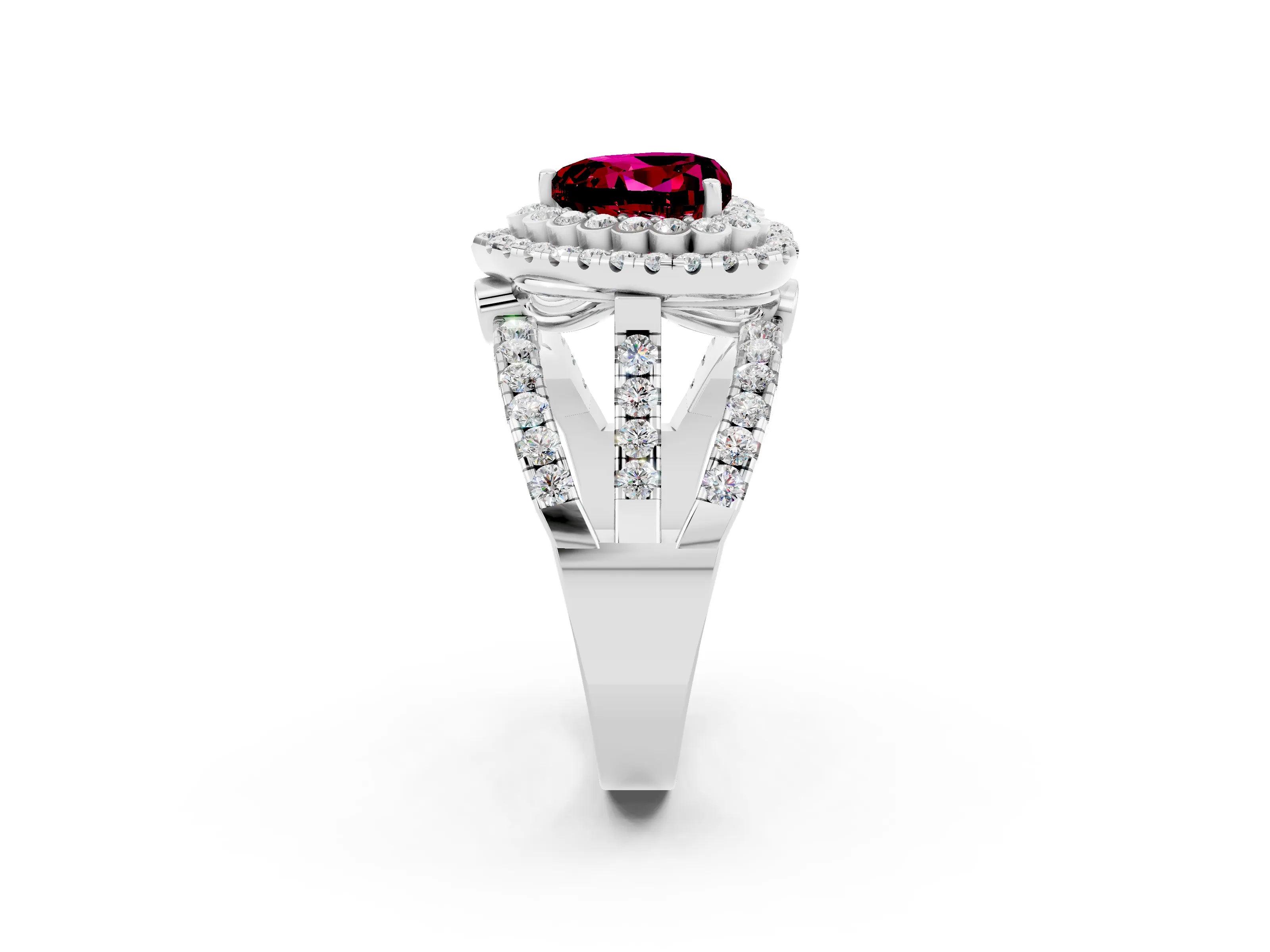 White gold Double Halo Heart Cut Diamond Split Shank Pave Set Ring_2