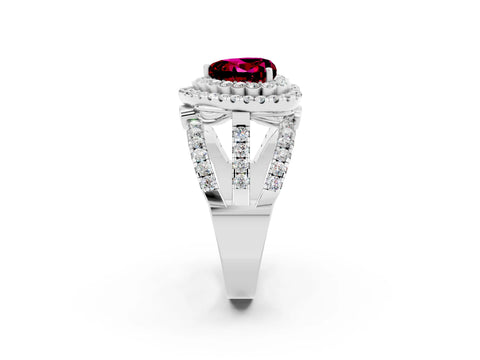 White gold Double Halo Heart Cut Diamond Split Shank Pave Set Ring_2