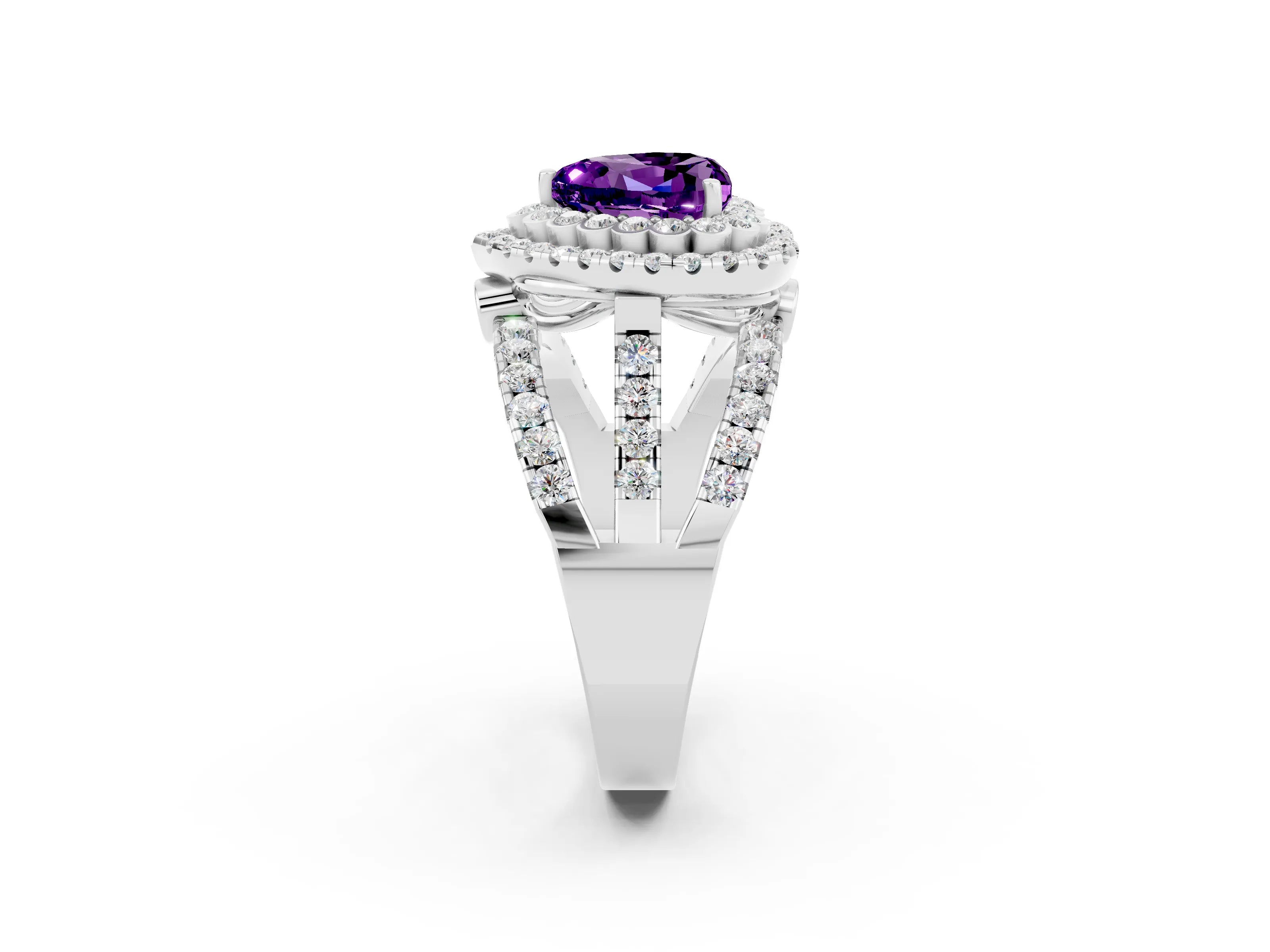 White gold Double Halo Heart Cut Diamond Split Shank Pave Set Ring_2