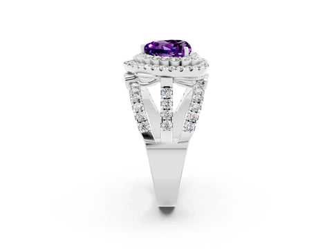White gold Double Halo Heart Cut Diamond Split Shank Pave Set Ring_2