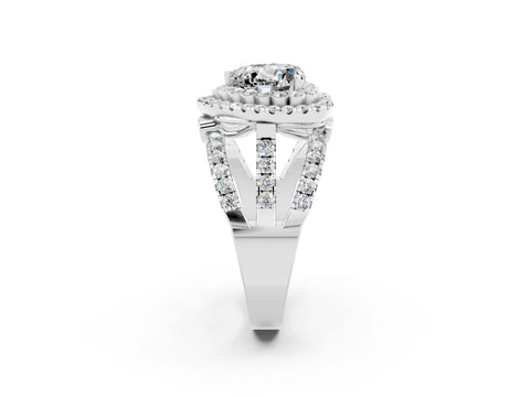 White gold Double Halo Heart Cut Diamond Split Shank Pave Set Ring_2