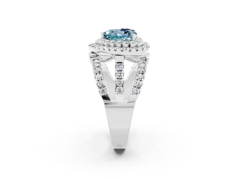 White gold Double Halo Heart Cut Diamond Split Shank Pave Set Ring_2