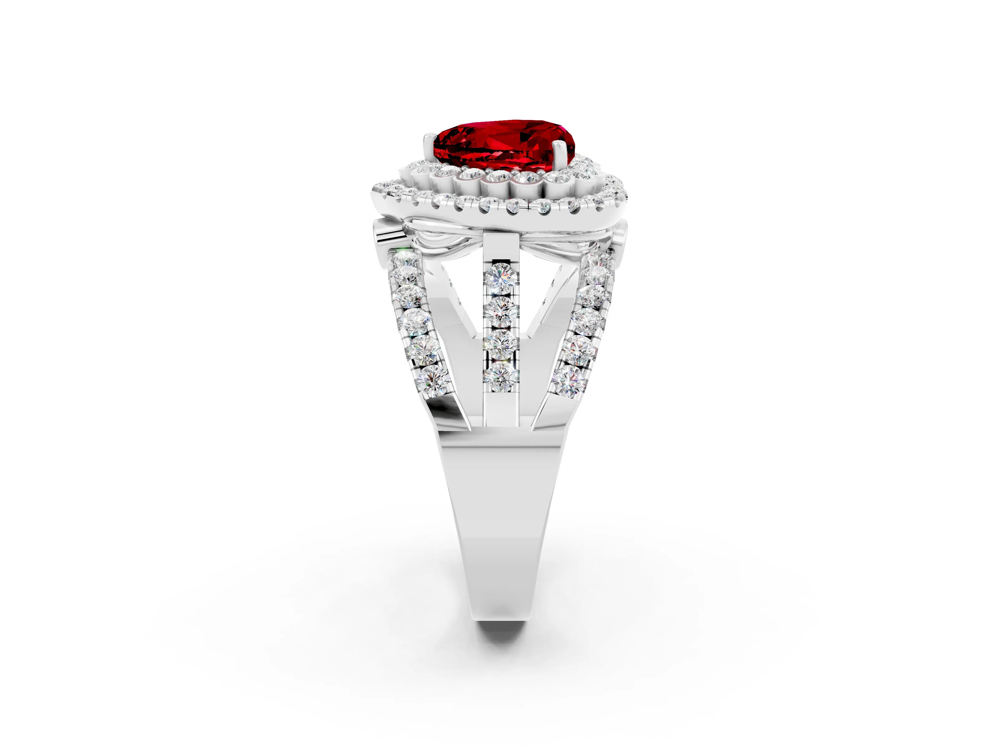 White gold Double Halo Heart Cut Diamond Split Shank Pave Set Ring_2