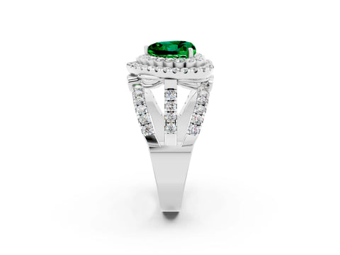White gold Double Halo Heart Cut Diamond Split Shank Pave Set Ring_2