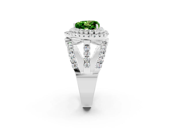 White gold Double Halo Heart Cut Diamond Split Shank Pave Set Ring