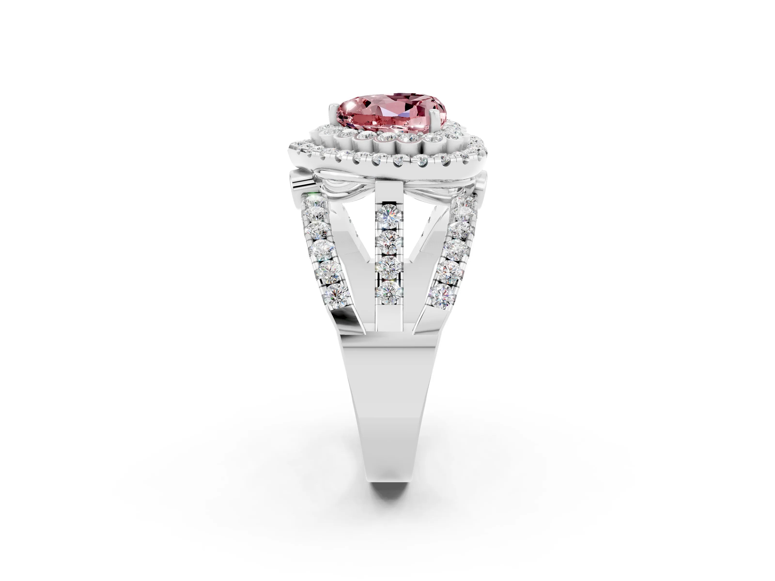 White gold Double Halo Heart Cut Diamond Split Shank Pave Set Ring_2