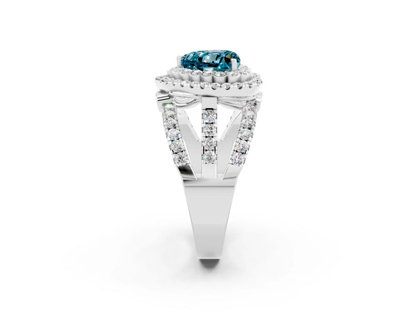 Platinum Double Halo Heart Cut Diamond Split Shank Pave Set Ring