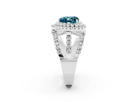 White gold Double Halo Heart Cut Diamond Split Shank Pave Set Ring_2