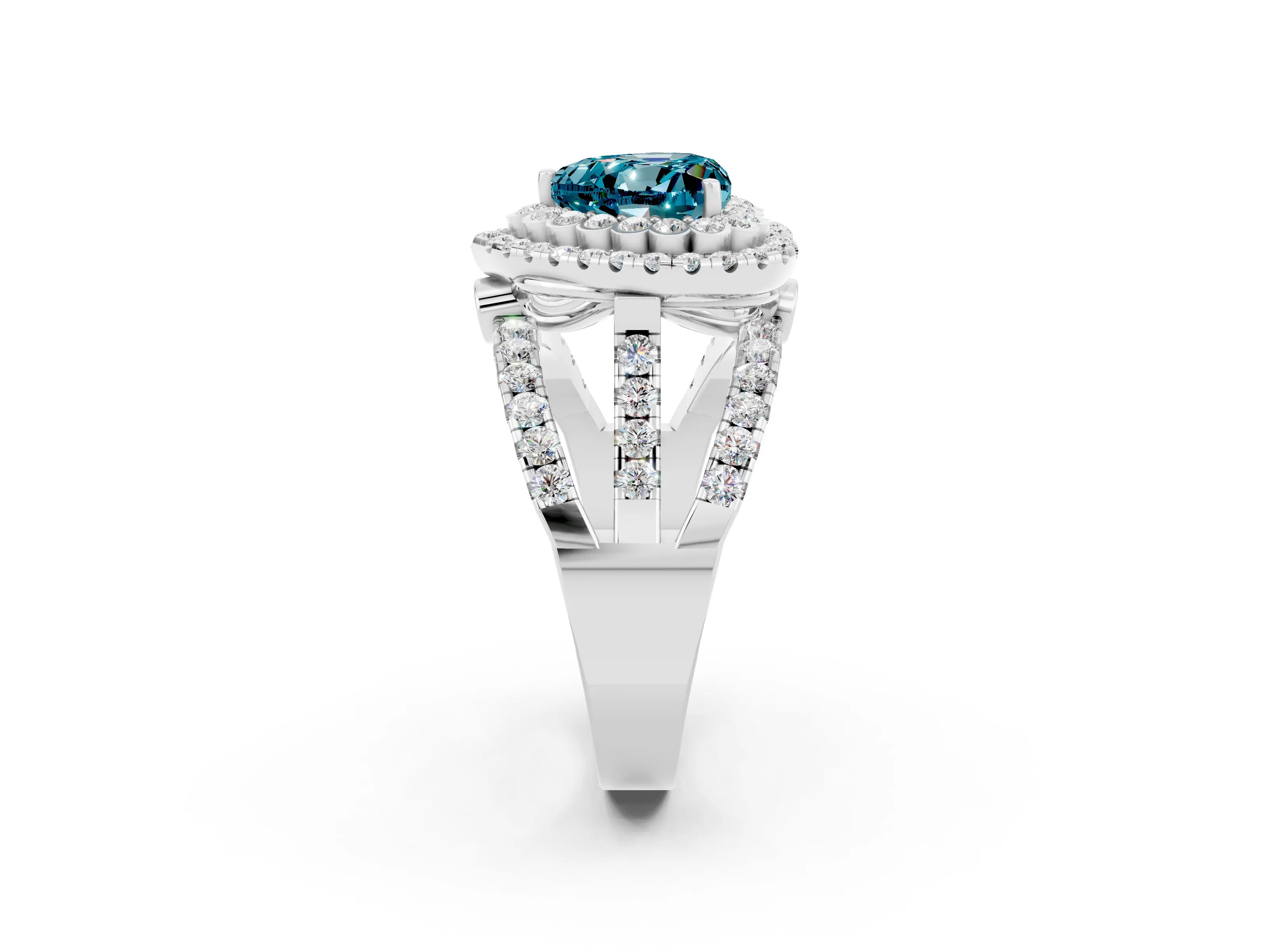 White gold Double Halo Heart Cut Diamond Split Shank Pave Set Ring_2