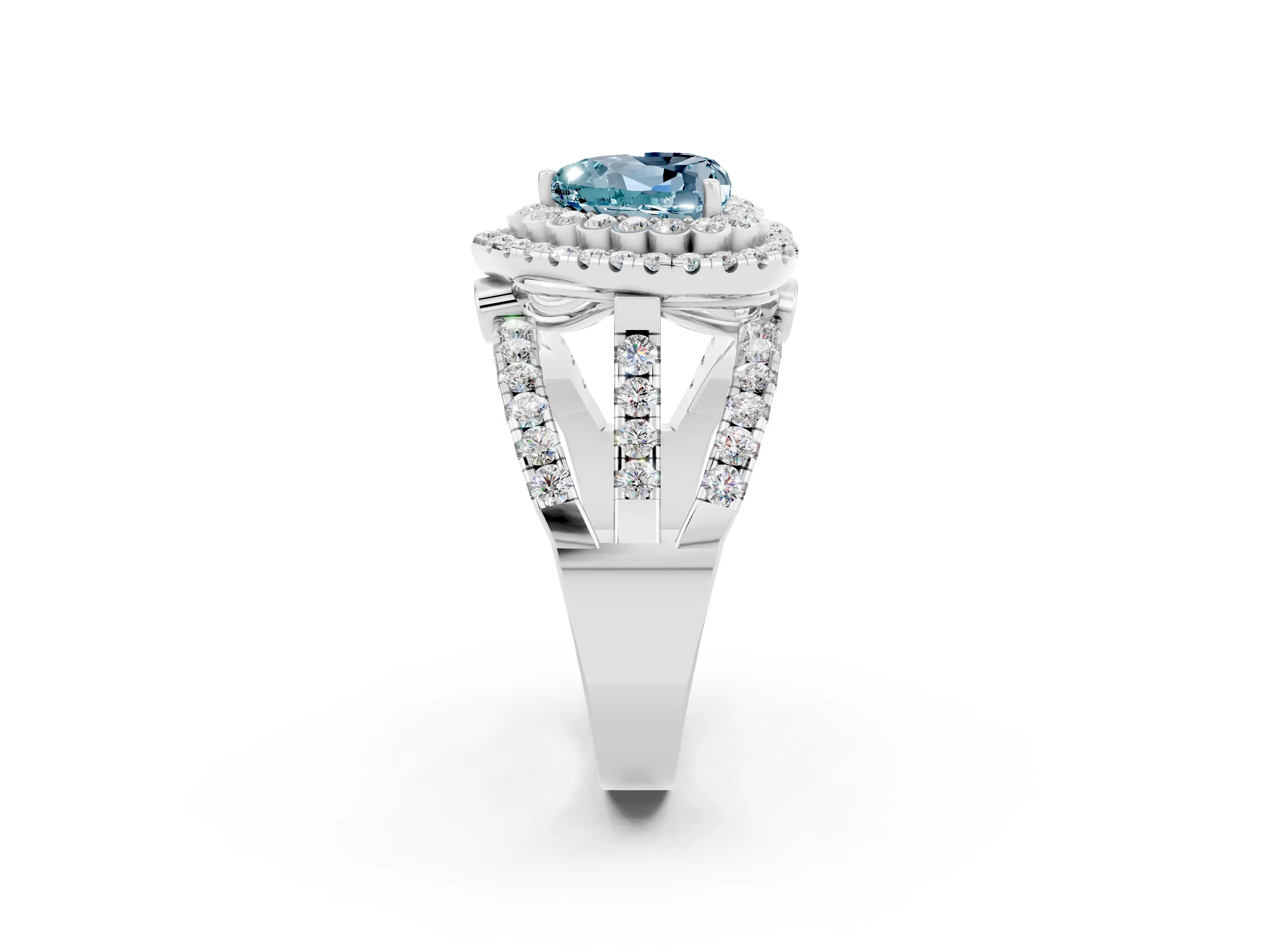 White gold Double Halo Heart Cut Diamond Split Shank Pave Set Ring_2