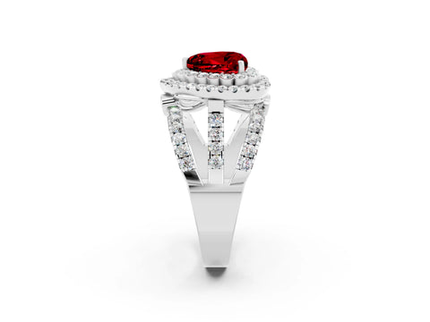 White gold Double Halo Heart Cut Diamond Split Shank Pave Set Ring_2
