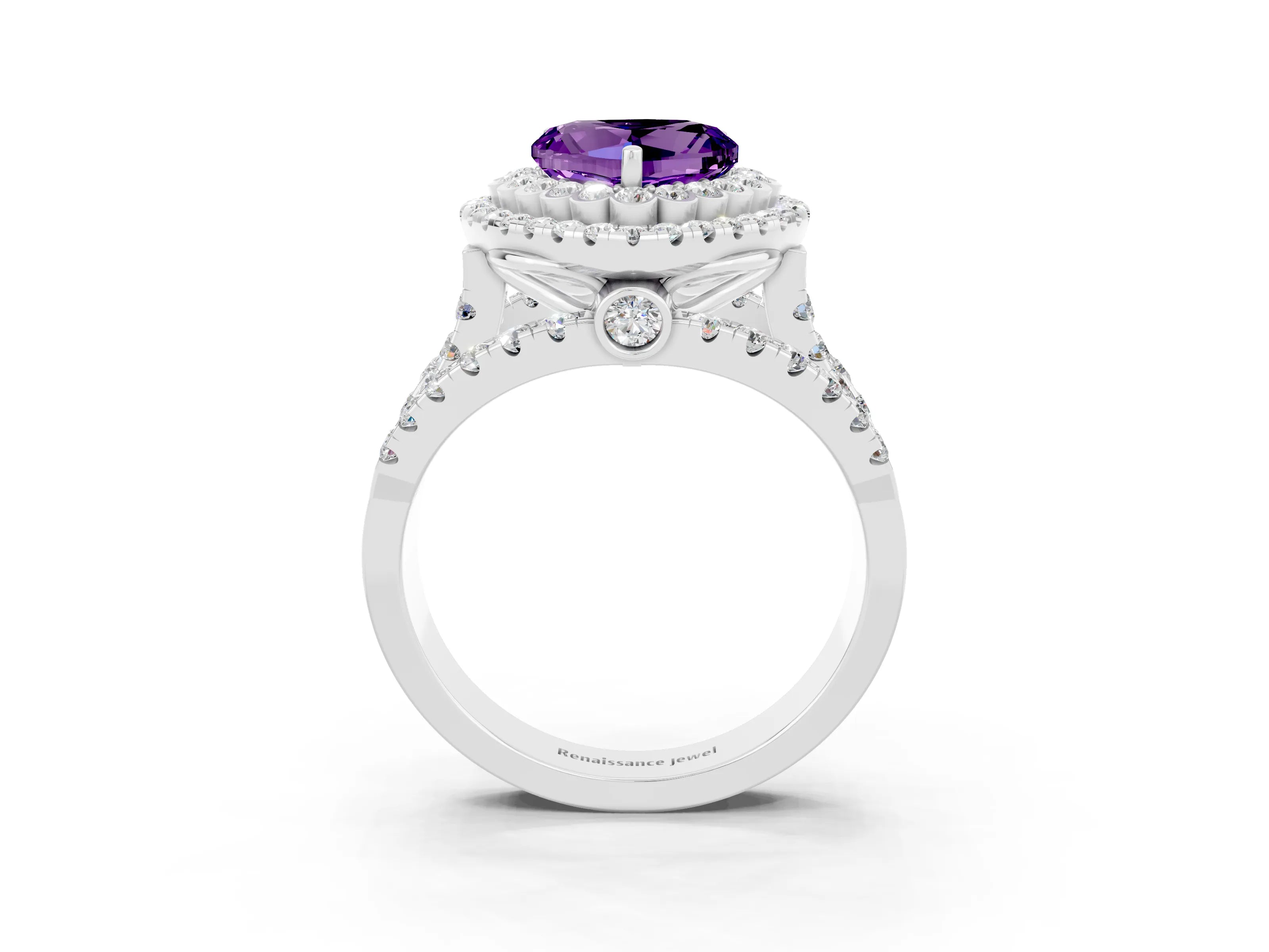 White gold Double Halo Heart Cut Diamond Split Shank Pave Set Ring_3