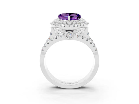 White gold Double Halo Heart Cut Diamond Split Shank Pave Set Ring_3