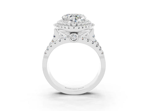 White gold Double Halo Heart Cut Diamond Split Shank Pave Set Ring_3