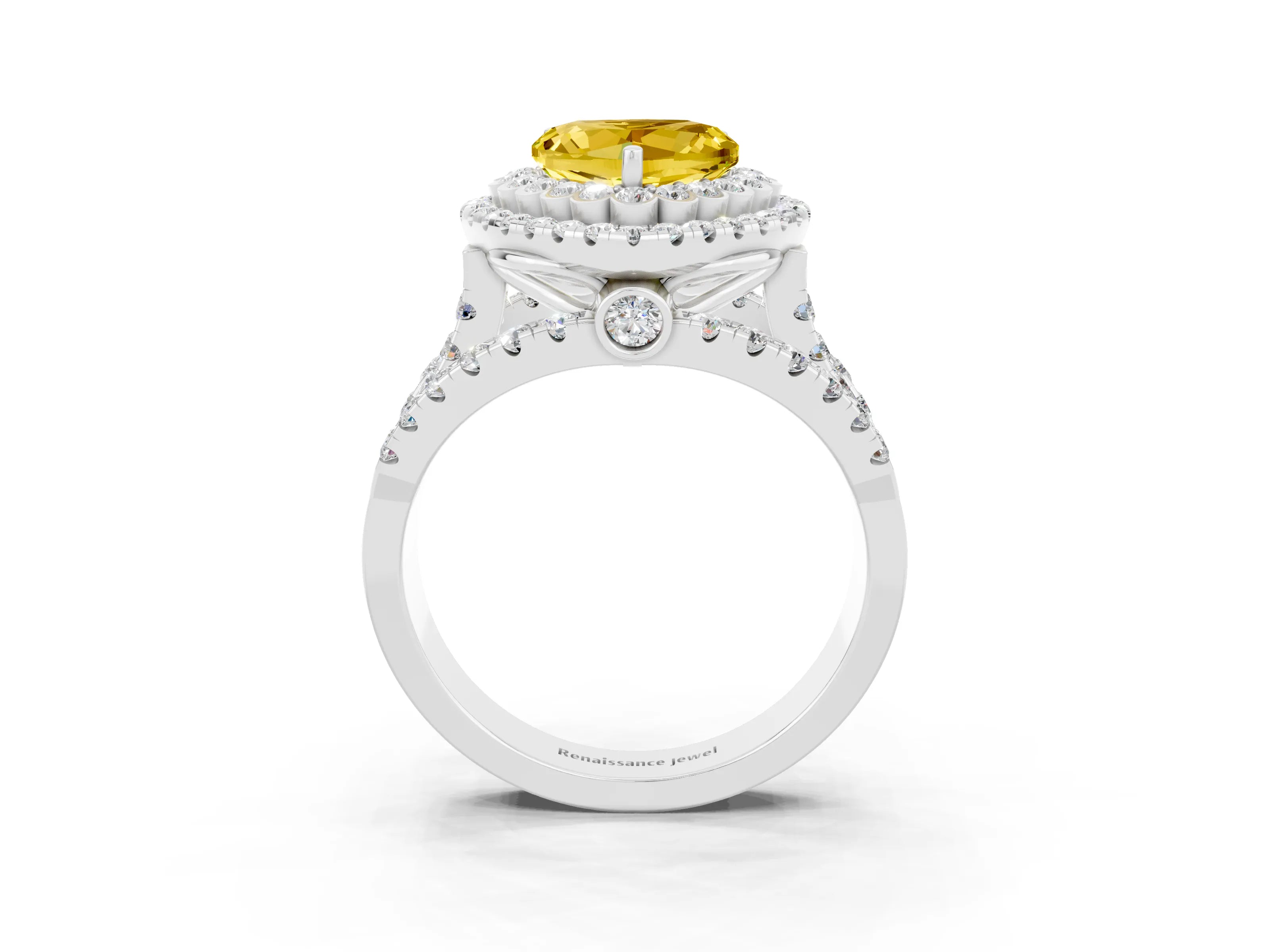 White gold Double Halo Heart Cut Diamond Split Shank Pave Set Ring_3