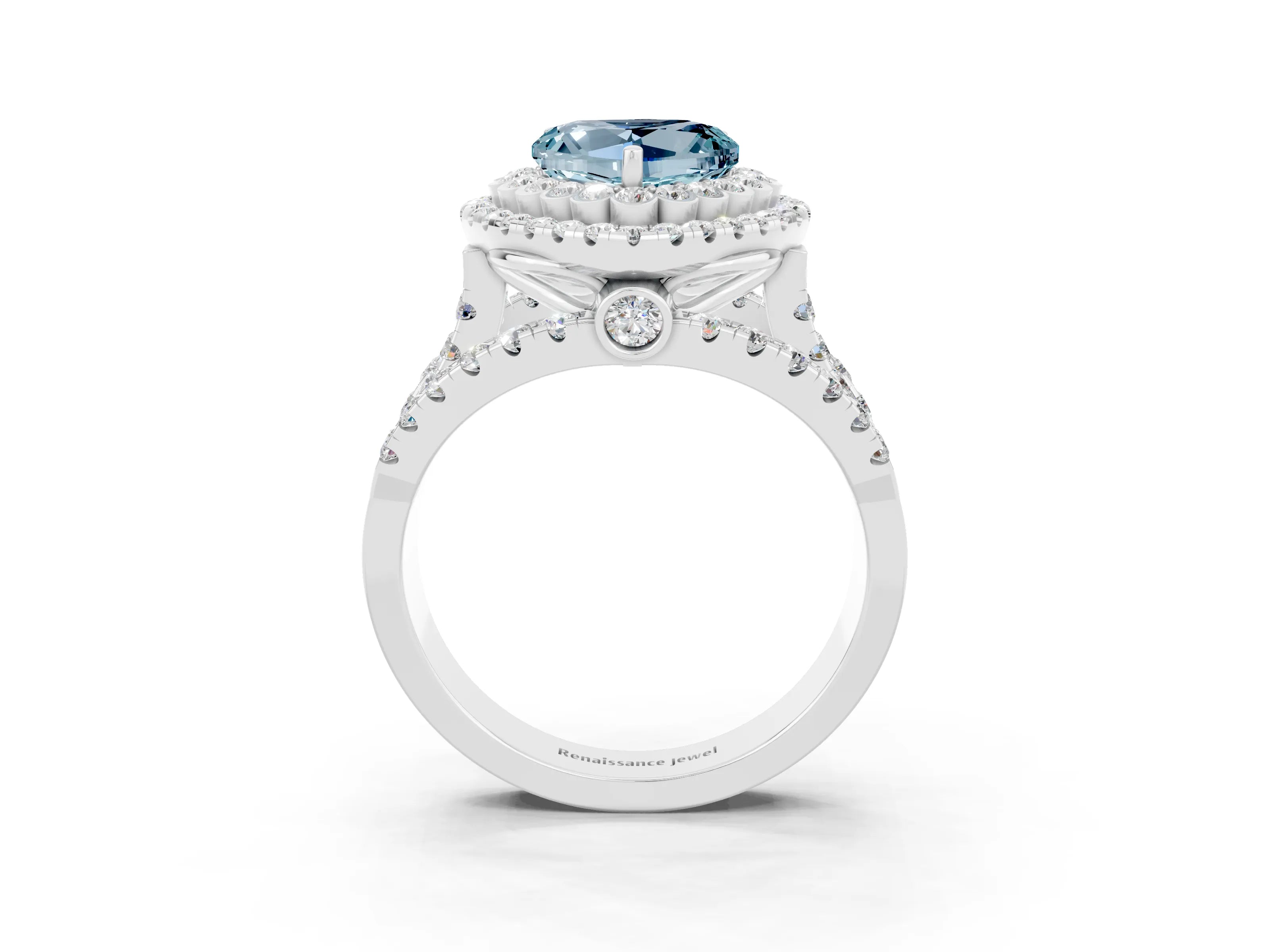 White gold Double Halo Heart Cut Diamond Split Shank Pave Set Ring_3